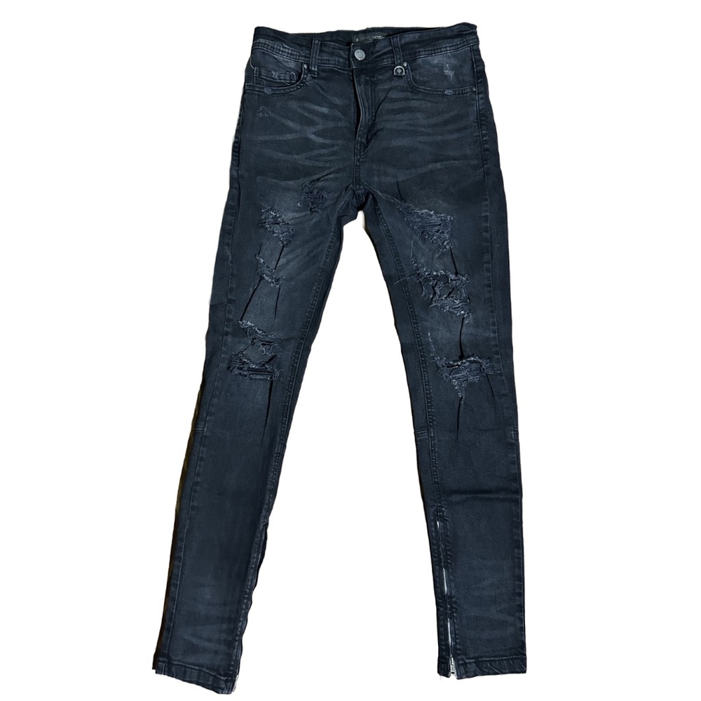 Hyper Denim Men’s Distressed Solid Skinny Ankle Zipper Black Denim Jeans